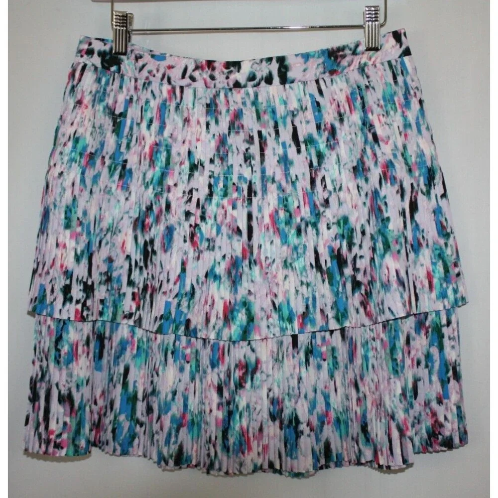 J.CREW Skirt Womens 4 Mulitcolor Tier Pleated Skater Mini Skirt Boho Fairy Paint